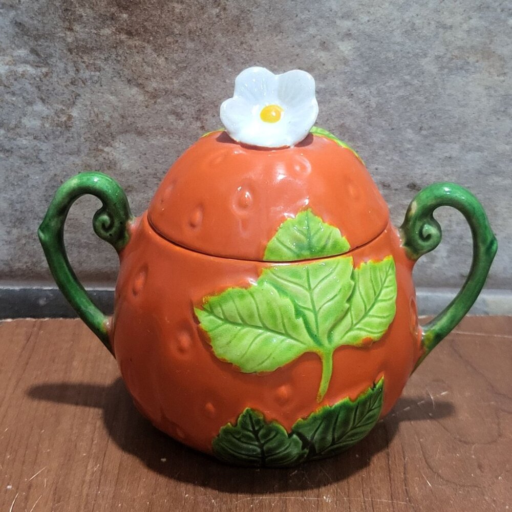 Vintage Strawberry Sugar Bowl with Lid